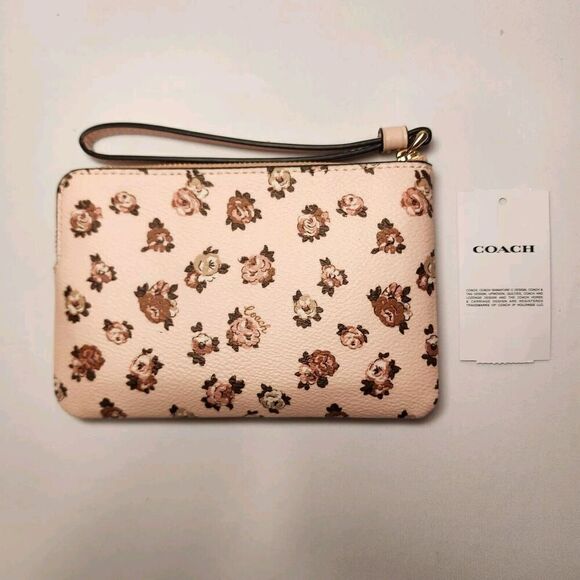NWT COACH CZ442 Corner Zip Wristlet Clutch Bag Rosette Print Blush Pink Multi - Picture 2 of 3